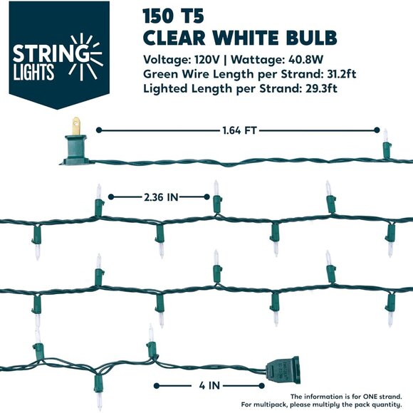 150 Mini White Christmas Lights - 93.6FT Waterproof String...